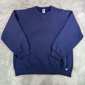 Vintage Russell Athletic Crewneck Sweatshirt USA Made Navy Blue Blank L Tall
